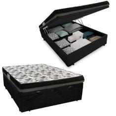 Imagem de Cama Baú Casal Suede + Colchão Ortobom Iso Dupla Face 60X138X188 Preto