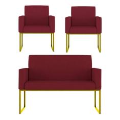 Imagem de Kit Sofá 2 Lugares + 2 Poltronas Recepção Sala Base Dourada Cor:marsala Marsala