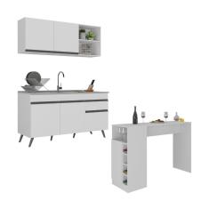 Imagem de Armário De Cozinha Compacta Com Mesa Gourmet Veneza Multimóveis Mp2201 Branco/Preto
