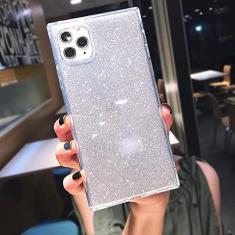 Imagem de Capa de telefone transparente de cor fluorescente quadrada para iPhone 15 Pro Max 14 13 12 11 X XS XR 7 8 Plus SE Capa de silicone macia transparente, glitter transparente, para iPhone 14