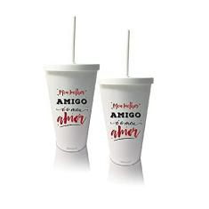 Imagem de Kit 2 Copos Com Tampa e Canudo Personalizados Meu Amigo - Para Dia dos Namorados