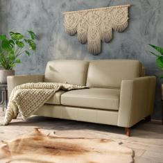 Imagem de Sofá Sala de Estar Living 3 Lugares 260cm Presley Pés Madeira Couro Bege G52 - Gran Belo
