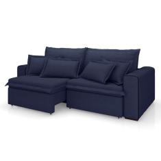 Imagem de Sofá 3 Lugares Retrátil e Reclinável Cannes Linho Bouclé Azul 220 cm