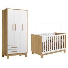 Imagem de Jogo de Quarto Q Encanto Slim Guarda Roupa e Berço Freijó/Branco - Qmo