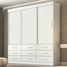 Imagem de Guarda-Roupa Casal New Star 3 Portas 9 Gavetas Branco - Sallêto Móveis