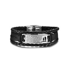 Imagem de COMTRUDE Pulseiras ajustáveis to My Grandson, pulseira inspiradora de aço inoxidável premium, pulseira para neto da vovó e do vovô, o melhor presente para o neto (atualização) Preto