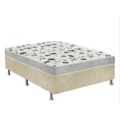 Imagem de Cama Box Casal Suede Bege + Colchão Casal Suede Cinza Orto Molas Ensacada 138x188x55