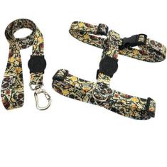 Imagem de Coleira Peitoral H Para Cachorro Com Guia Caveira Mexicana - Única Mix