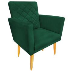 Imagem de Poltrona Decorativa Maitê com Matelassê Pés Retrô Suede Verde Militar Sala Recepção
