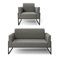 Imagem de Sofá Namoradeira com Poltrona Base Industrial Alta Preto Marisa Suede D03 - D'Rossi