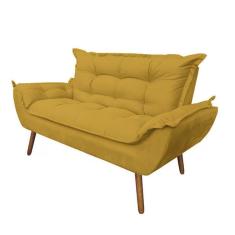 Imagem de Namoradeira Decorativa Opala Sala De Estar Tecido Suede Amarelo Kimi Decor