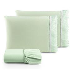 Imagem de Jogo De Lençol Lese King Percal 180 Fios 3 Peças - Verde - Santos E Lu