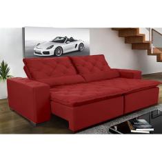 Imagem de Sofá Magnum 2,42m Retrátil, Reclinável, Molas E Almofadas Lombar Suede Vermelho Cama Inbox