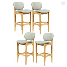 Imagem de Kit 4 Banquetas Alta para Bancada Decor Madeira Mel Linho Verde L84 RMI