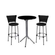 Imagem de Jogo de 2 Banquetas Prata Junco Preto Assento Preto com Bistro Cinza e