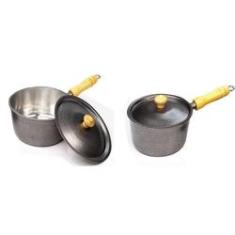 Imagem de Jogo 2 Panela Caçarola Com Cabo Alumínio Craqueada N 16 E 18