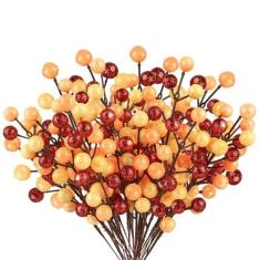 Imagem de HOHOTIME Pacote com 24 ramos artificiais de frutos silvestres, enfeites de galhos de bagas de azevinho artificiais de Natal para guirlanda de árvore de Natal, decoração de artesanato faça você mesmo,