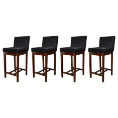 Imagem de Kit 4 Banquetas Estofadas Média Moderna Lisboa Madeira Capuccino Suede Preto CCS