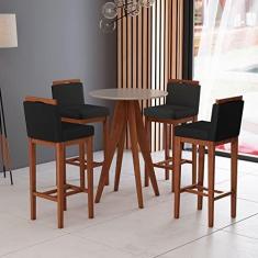 Imagem de Kit Mesa Bistro com 4 Banquetas Alta Estofadas em Madeira Maciça Suede Preto CCS
