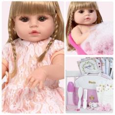 Imagem de Boneca Reborn Loira Recem Nascida Princesa + Kit 20 Itens - Cegonha Re
