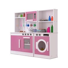 Imagem de Cozinha Infantil com Fogão Pia Microondas + Lavanderia Rosa