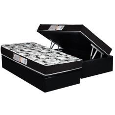 Imagem de Conjunto Box Baú Solteiro: Colchão Espuma Luckspuma D33 Supreme Pró Saúde Black + Base CRC Suede Black(88x188)