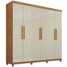Imagem de Guarda Roupa Portugal Frison Casal 6 Portas 2 Gavetas Imop Cor Cinamomo Off White