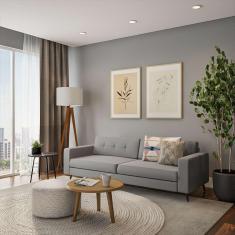 Imagem de Sofá 3 Lugares Lyon Pé Palito Linho Cotton Cinza 210 Cm