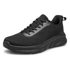 Imagem de AFB Tênis de caminhada masculino, sem cadarço, antiderrapante, leve, de malha, academia, tênis, Preto, 45