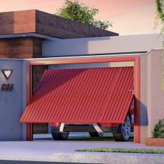 Imagem de Portão de Aço Galvanizado Contrapeso com Painel Chapa Frisada 220cmx240cmx8,7cm Cinza