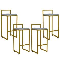 Imagem de Kit 04 Banquetas Altas Cozinha Hanna L02 Dourado Cinza