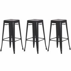 Imagem de Kit 3 Banquetas Alta Para Bar Balcão Bancada Pub Bistrô Cozinha Americana Tolix Iron Industrial Preto