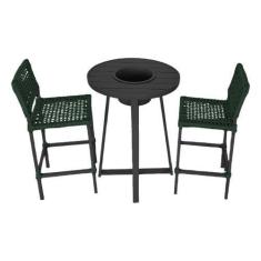 Imagem de Conjunto Bistrô Champanheira Tampo Ripado e 2 Banquetas França Corda N