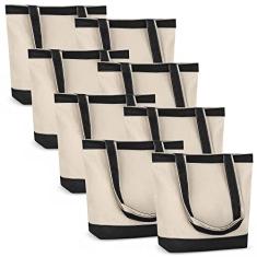 Imagem de Sacola de lona com alças para mulheres, bolsa de pano reutilizável para mantimentos e compras a granel - sacola de algodão em branco, adequada para projetos de bricolage PESADO, 40,6 cm x 14,7 cm com