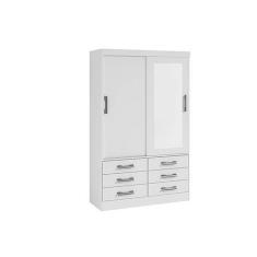Imagem de Guarda-Roupa 2 Portas 6 Gavetas C/Espelho Branco Meridia 1.35 M - D'do