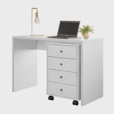 Imagem de Escrivaninha Bancada Mesa Gaveteiro Escritório Home Office Branco - Móveis Leartam