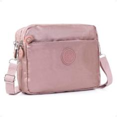 Imagem de Shoulder Bag Bolsa Transversal Alça De Ombro Feminina Necessaire Pochete Moderna Viagem Resistente À Água Reforçada Tira Colo 1,6 Litros, Rosa Metálico