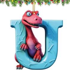 Imagem de Enfeites de dinossauro de Natal, pingente de desenho animado de 26 letras, árvore, ornamentos de carro, letra pingente interior, bonito Natal interno, presente de pendurar figuras de dinossauro,