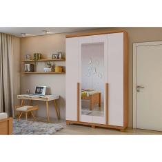 Imagem de Guarda Roupa 4 Portas e 2 Gavetas c/ Espelho e Pés Alonzo Amendoa/Off White - Lopas