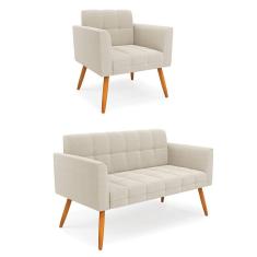 Imagem de Namoradeira e Poltrona Pé Palito Castanho Elisa Bouclê Bege D03 - D`Rossi