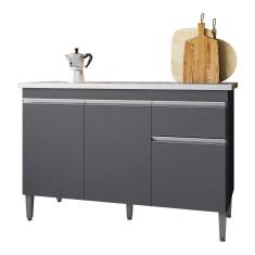 Imagem de Gabinete Balcão Analu para Cozinha 3 Portas Cinza - Bela Móveis