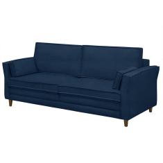 Imagem de Sofá Living 3 Lugares 200Cm Pés Madeira Efraim F05 Veludo Azul - Mpozenato