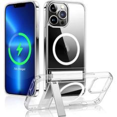 Imagem de Capa de telefone magnética transparente para iPhone 15 14 Pro Max 13 12 11 Mini com suporte de metal para capa traseira de carregamento sem fio, transparente, para iphone12 mini