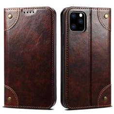 Imagem de Capa carteira de couro flip para iphone 15 14 13 12 11 Pro X Xs Max Xr 7 8 Plus Bolsa magnética com capa para telefone, marrom escuro, para iPhone XS Max