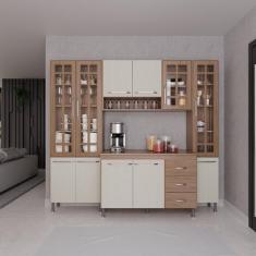 Imagem de Cozinha Modulada Compacta Fidelitá Paris 4 Peças 225cm 11 Portas 3 Gavetas Com Tampo Nogal/salinas