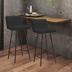 Imagem de Kit Mesa Suspensa de Parede Fixa MDF Castanho + 2 Banquetas Lexi Ferro Marrom Corino Preto - Ahazzo Móveis