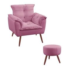 Imagem de Kit Poltrona Decorativa Estofada Beta e Puff Solar Sued Rosê Aradecor