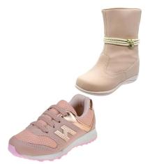 Imagem de Kit 2 Tênis e Botinha Feminina Infantil Menina Escolar-Feminino