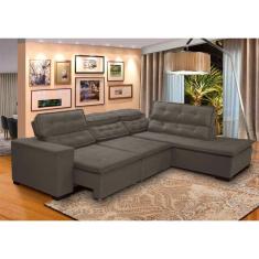 Imagem de Sofá de Canto Retrátil 5 Lugares Reclinável Chaise E 2,80 x 2,20 m Sttilo Marron/Cinza- MegaSul