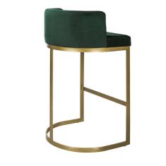 Imagem de Banqueta Alta Estofada Estrutura Aço Carbono Belly Ii Base Dourada 75cm Suede Verde